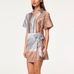 Misa Los Angeles Geometric Mini Dress in Blue and Brown